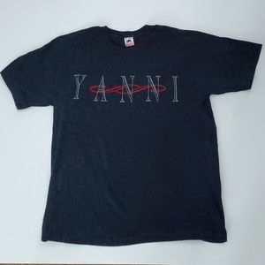 YANNI Artist Logo Marbled Style Black X Large Cotton T Shirt